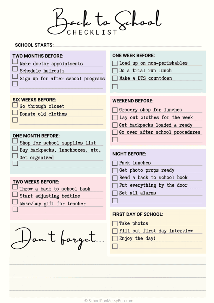 back to school checklist for parents