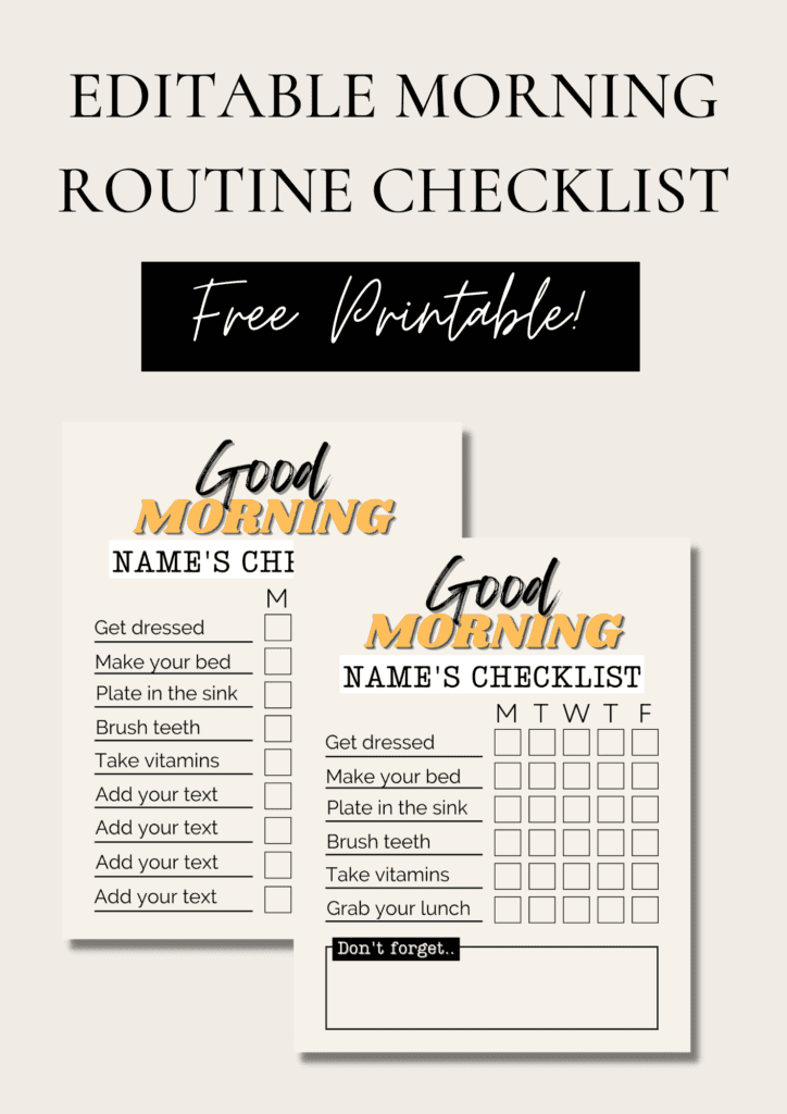 school morning routine checklist for kids