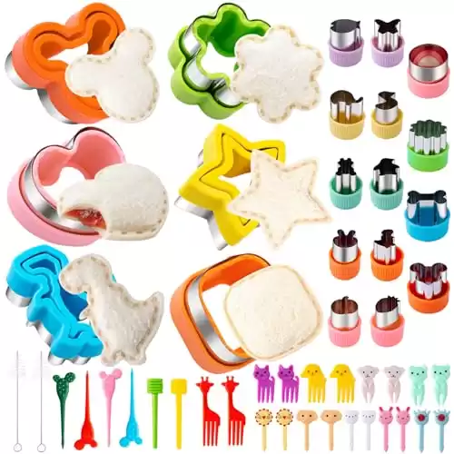 Sandwich Cutter for Kids Lunch 48 Pcs (LARGE), Nifogo Sandwich Maker, Cookie Cutters and Sealer Set, Bread Decruster, Dinosaur Mickey Heart Shape for Boys Girls