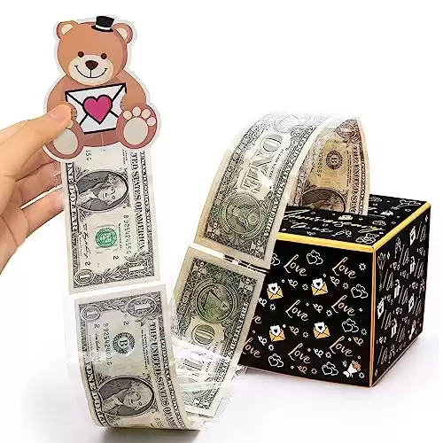 DTESL Happy Anniversary Day Money Box for Cash Gift Pull,Money Gift Boxes for Cash,Money Box for Cash Gift Black & Gold Money Holder for Cash with Pull Out Card DIY Set Box (B)