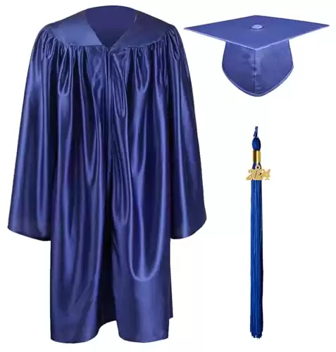 GraduationMall Shiny Kindergarten & Preschool Graduation Gown Cap Set with 2024 Tassel Royal Blue 27(3'6"-3'8")