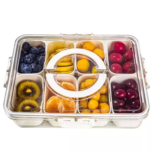 cosnou Divided Serving Tray with Handle, 8 Compartments Snack Box for Candy, Nuts, Cookies, Fruit, Snacks, Party Favor, Wedding, Home Decor