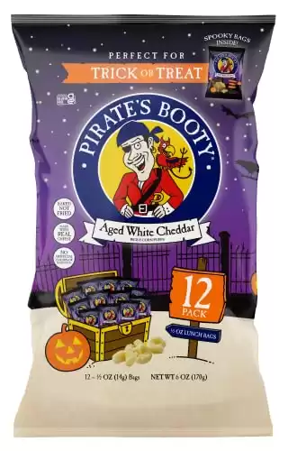 Pirate's Booty Trick or Treating Aged White Cheddar Cheese Puffs, Gluten Free, Healthy Kids Snacks, 0.5 Ounce individual Snack Bags (Pack of 12)