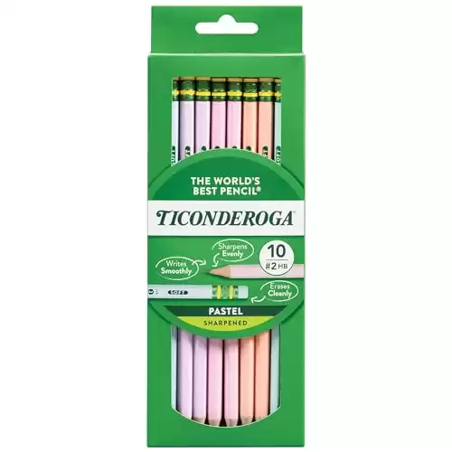 Ticonderoga® Pastel Pencils, #2 Soft, Assorted Colors, Pack of 10 Pencils