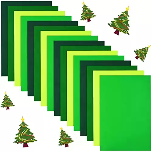 16 Pieces Christmas Green Felt Fabric Sheets, 8 x 12 Inch Palm Leaf Soft Non Woven Assorted Color Felt Fabrics, Squares Sewing Patchwork Felt Craft for Christmas Tree DIY