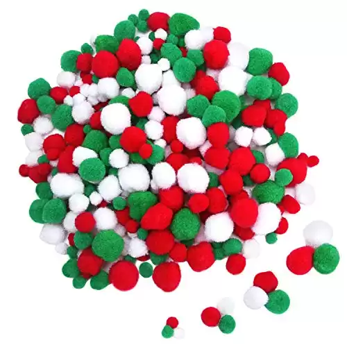 Livder Christmas Pom Poms Pompoms for Art Crafts Gift Decorations, Red Green White, 400 Pieces