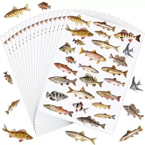 Geyee 520 Pcs Fish Stickers for Kids Adults Fishing Decals Scrapbooking Stickers Waterproof Fishing Stickers for Craft Scrapbooking Water Bottle Laptop Book(PVC Fish Style)