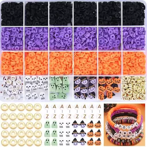 Megoogo Thansgiving Day Clay Beads Bracelet Making Kit, 2340 pcs Polymer Heishi Flat Round Fall Clay Beads with 145 pcs Charms for Jewelry Making Friendship Bracelets Making DIY Crafts